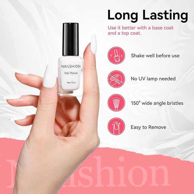 White Nail Polish French Nail Art | Quick Dry Regular Nail Polish | 9-Free Vegan Rich in Castor Oil | Classic Snowy Toe Fingernail Polish DIY at Home Gift for Girls Woman