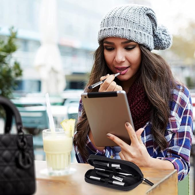 Travel Makeup Brushes Set w/Pouch, 5PCS Double Ended Portable Mini Cosmetic Brushes Kit for Foundation, Eyeshadow, Lip, Blush Make Up Brushes Professional(Black)