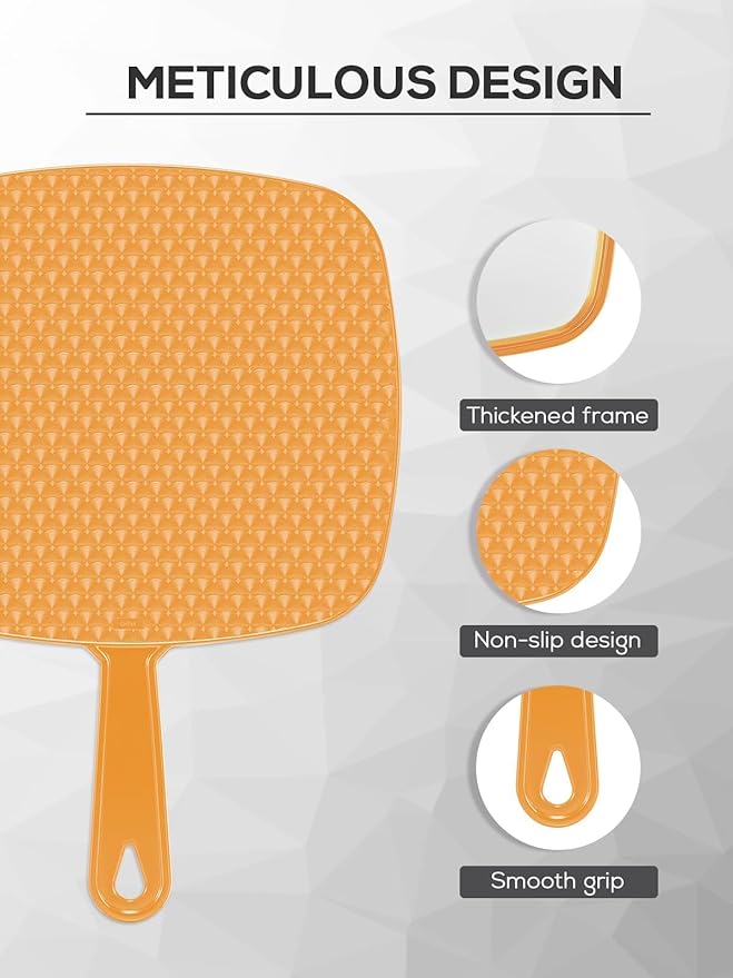 Extra Large Handheld Mirror，Hand Salon Mirror with Handle for Barbers, Hairdressing (Orange，12.4" Lx 9" W)