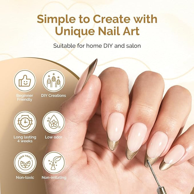 MelodySusie 8ML Bronze Gold Gel Liner Nail Art Polish Mirror Chrome 3D Effect,for Line and Patterns of Painting,French Nail Tips,DIY Manicure Pedicure for Home DIY Salon Use