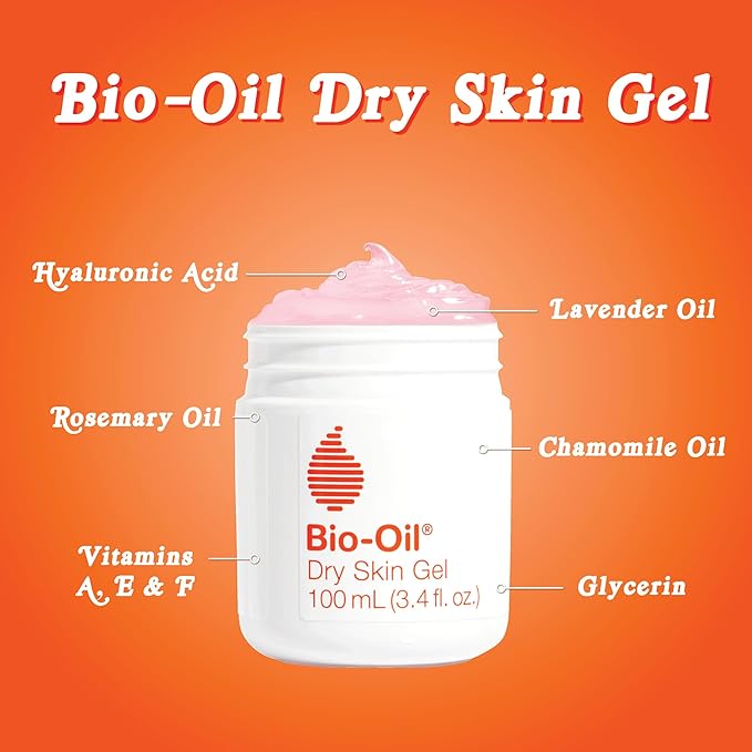 Bio-Oil Dry Skin Gel, Face and Body Moisturizer, Fast Absorbing Hydration, with Soothing Emollients and Vitamin B3, Non-Comedogenic, 3.4 Oz