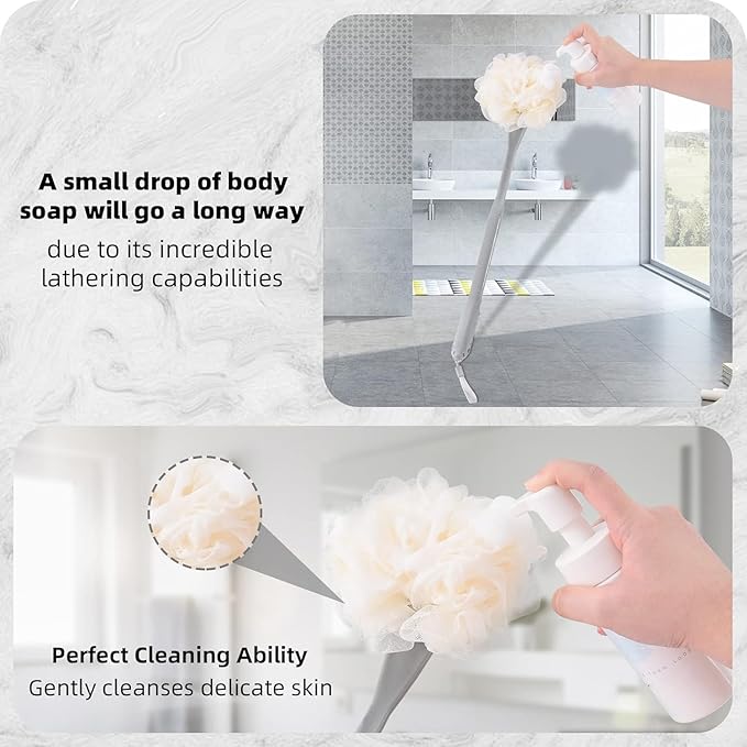 Loofah on a Stick, 20.5” Shower Sponge Loofah Back Scrubber, Exfoliation and Improved Skin Health, Back Loofah for Shower for Men Women