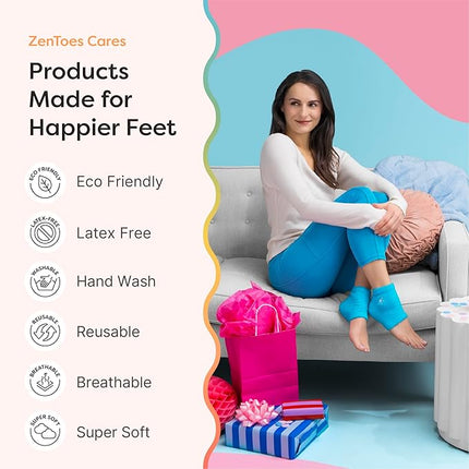 ZenToes Moisturizing Socks for Cracked Heel Treatment, Vitamin E, Olive Oil and Jojoba Oil Infused Heel Socks, Galentines Day Gifts, Self Care Gifts for Women (White & Blue Snowflake, Regular)