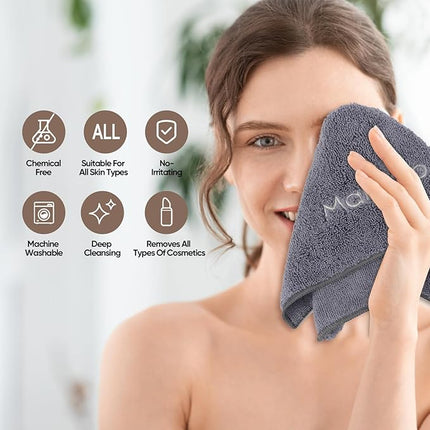 HOMEXCEL Makeup Remover Wash Cloth 6 Pack, Soft Quick Dry Facial Cleansing Makeup Towels, Fingertip Face Towel Washcloths for Hand and Make up, 13 x 13 Inch, Grey