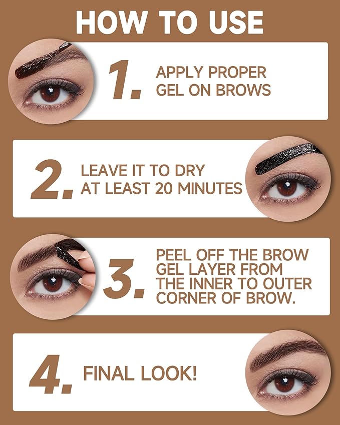 2 Pcs Tattoo Peel Off Eyebrow Gel Tinting Set,Peel Off Gray Brown Tinted Eye Brow Long Lasting up to 3 Days Waterproof Transferproof Eyebrow Tattoo Women Brow Makeup Full& Defined Looking Brow-03