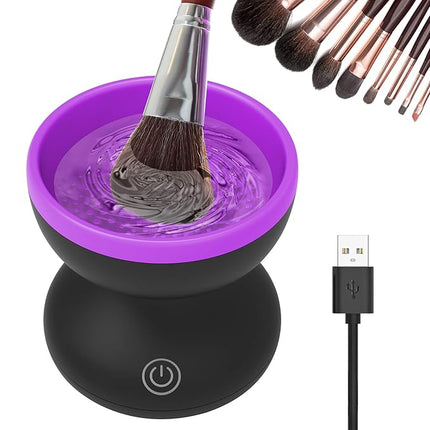 Electric Makeup Brush Cleaner, Luxiv Wash Makeup Brush Cleaner Machine Fit for All Size Automatic Spinner Dryer, Beauty Blender Washer (Black+Purple)