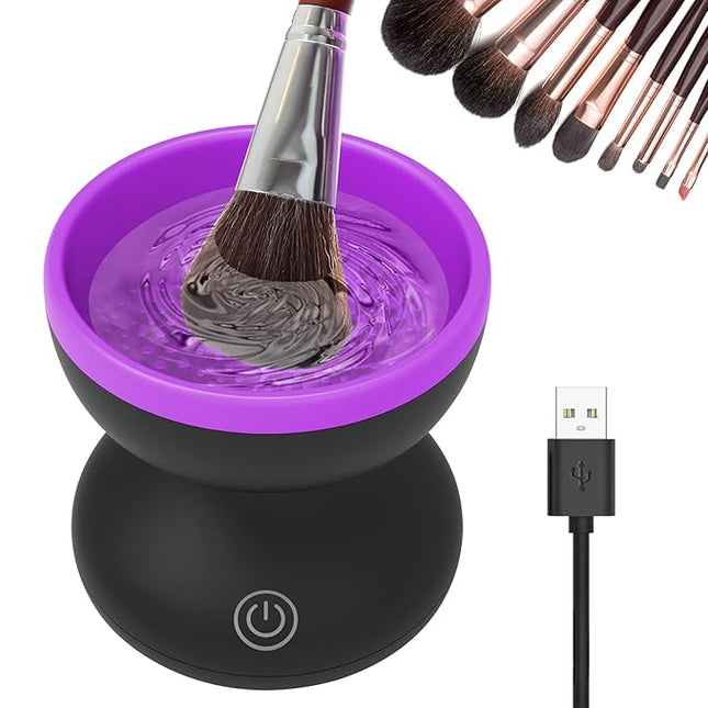Electric Makeup Brush Cleaner, Luxiv Wash Makeup Brush Cleaner Machine Fit for All Size Automatic Spinner Dryer, Beauty Blender Washer (Black+Purple)