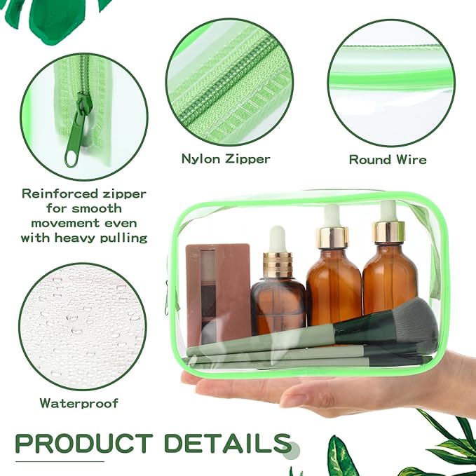 Weewooday 12 Pieces Clear Makeup Bags Cosmetic Storage Bags PVC Zipper Pouches Travel Waterproof Makeup Plastic Case for Women Organizing Toiletries Traveling Bathroom(Medium,Green)