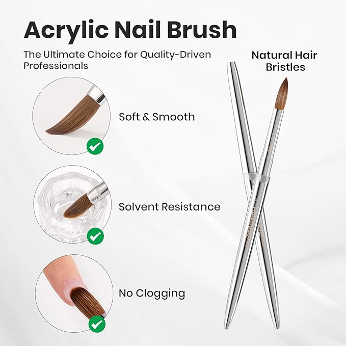 Beetles Pro 1-Pcs Acrylic Nail Brush – Professional Pure Bristles Kolinsky Acrylic Brushes for Nails Metallic Nail Art Brushes for Nails Extension Gel, 3D Carving – Salon Quality Manicure Tool (12#)