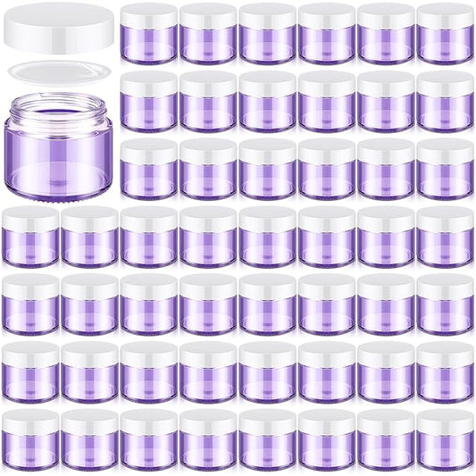 Domensi 48 Pcs 2 oz Glass Jars with Lids Travel Size Round Leakproof Empty Cosmetic Jars with Inner Liners Lid for Storing Makeup Lotions Face Cream Ointments Candle DIY Making (Light Purple)