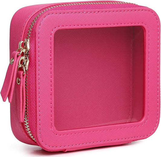 Pinkmik Small Makeup Bag Mini Clear Cosmetic Makeup Case & Toiletry Bag with Zipper Women's Purse Organizer & Car Essentials (X/Fuxia, MINI),