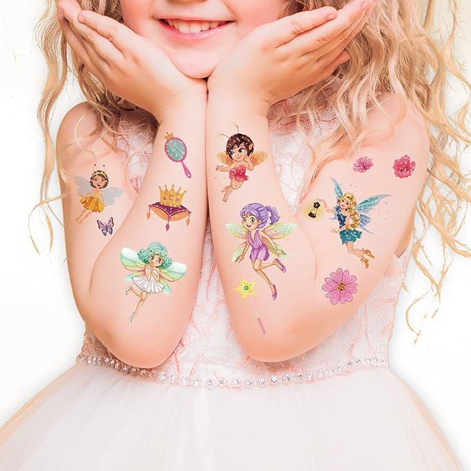 Fairy Temporary Tattoos for Kids - 145 Pieces Glitter styles body Face Makeup Fake Tattoos for Girls,Birthday Party Tattoos Stickers Supplies,Holiday Party Favors Gifts Goodie Bag 10 Sheet