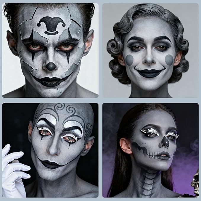 Grey Cream Face Body Painting Foundation, Professional Waterproof Oil Based Grey Face Paint Halloween SFX Skeleton Ghost Goth Cosplay Makeup Face Paint for Adult Costume Party