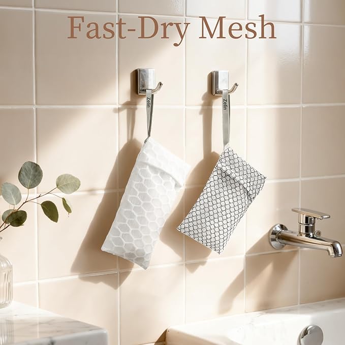 zelin Soap Saver Bag, 2 Pack Exfoliating Bath Sponge With Dual-Layer Honeycomb Mesh, Bar Soap Pouch for Frothing And Skin Cleansing (Pearl White And Ink Black)