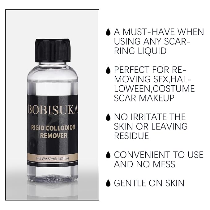 BOBISUKA Rigid Collodion Remover 50ml for Scar Makeup Removal Professional Special Effects Halloween Scarring Liquid Remover
