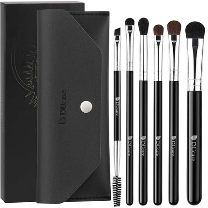 DUcare Eye Makeup Brush Set with Travel Case, 6 Pcs Professional Eyeshadow Blending Makeup Brushes for Concealer Eyebrows Eyeliner, Soft Hairs & Wood Handle