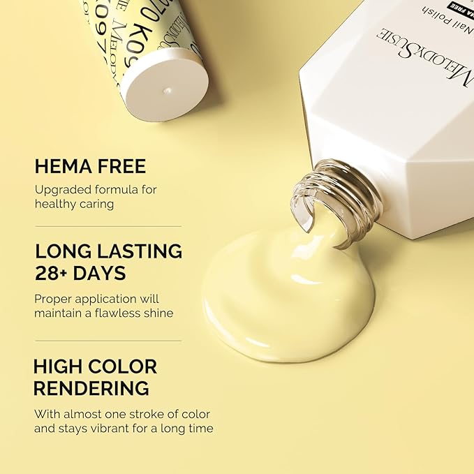 MelodySusie Hema Free Gel Nail Polish, 0.5 Fl Oz Thick Light Yellow Gel Polish, Non-Toxic, Long Lasting, Soak Off UV Nail Polish, Manicure Nail Design Salon DIY Nail Art at Home K0970