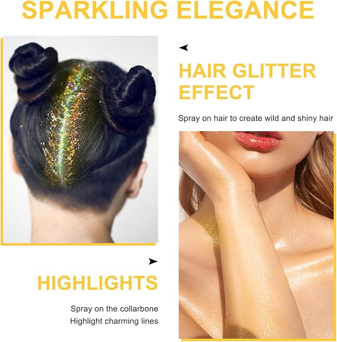 Hair and Body Glitter Spray, Shimmering Powder Sparkle Powder Makeup, Glitter Loose Sparkle Makeup for Body Highlighter,Festival Prom Rave Accessories (Gold)