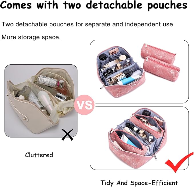 Travel Makeup Bag Cosmetic Bags for Women: 3 Sets Large Capacity Make up Bag - Portable Toiletry Bags with Handle for Women(05-Rosy Red)