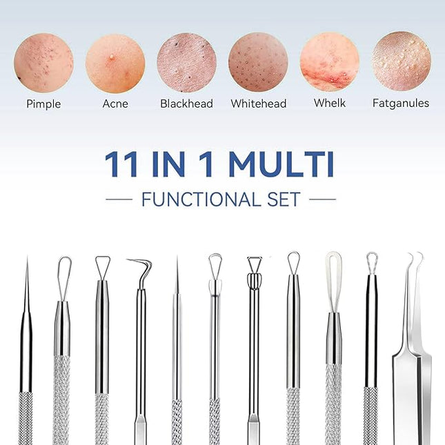 6 Pcs Blackhead Remover Tools,Blackhead Extractor,Pimple Popper Tool Kit for Blackhead, Whitehead, Acne, Zit, Comdone, Pores, Fat Granules, Blemishs on Nose, Face & Ear