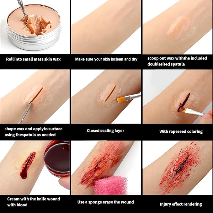 immetee Scar Wax SFX Makeup Kit, Face & Body Paint, Christmas Halloween Makeup Kit, Fake Blood, Painting Brushes, Spatula, Stipple Sponge, Stage Theatrical Party Cosplay, Carnival