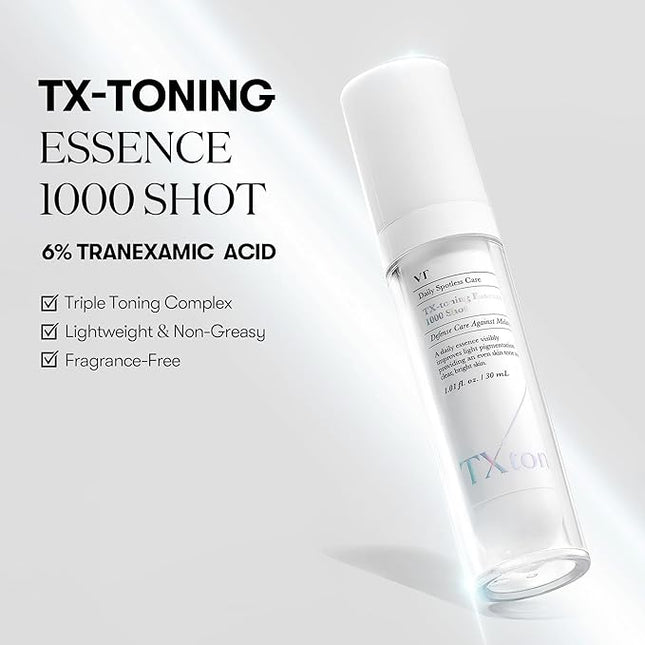 VT COSMETICS TX Toning Essence 1000 Shot, Tranexamic Acid Serum with Niacinamide, Glutathione for Radiant Glass Skin Face, Dark Spots, Sun Spots, Age Spots, Acne Scar, Korean Skin Care (1.01 fl. oz.)