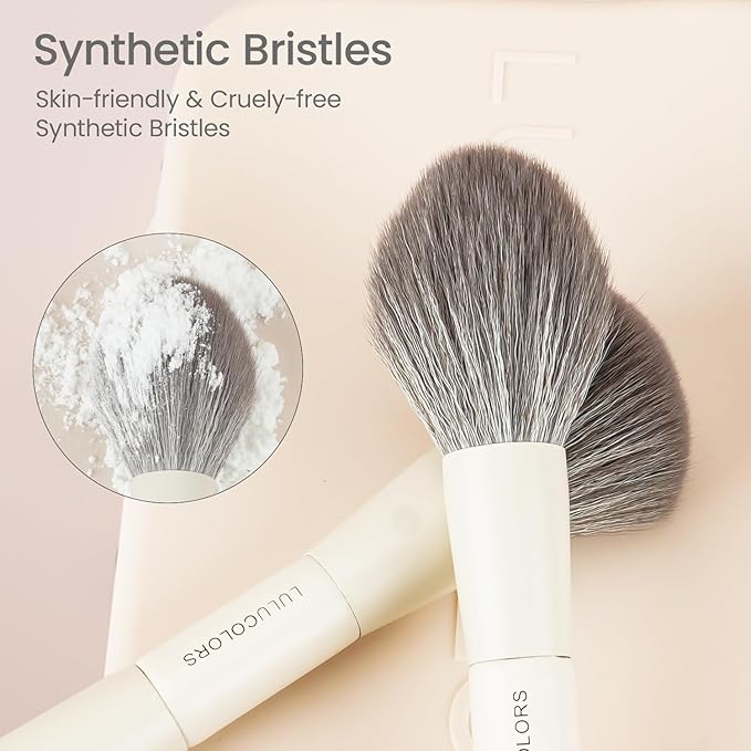 13-in-1 Dual-Ended Makeup Brush Set with Sponge & Travel Case – 7 Multi-Functional Brushes for Face & Eyes – Soft Bristles, Wooden Handles – Available in Cream, Green, or Pink (Cream White)