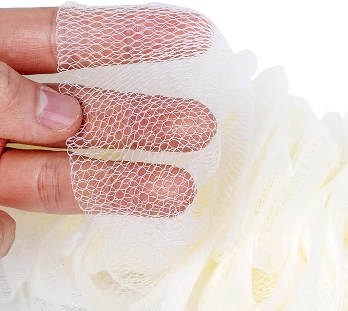 Back Scrubber for Shower,Loofah Long Handle Bath Body Brush,Soft Nylon Mesh Sponge for Shower,Loofah On a Stick for Men Women,Exfoliating Scrub Cleaning Luffa for Elderly(3-Pack,White)