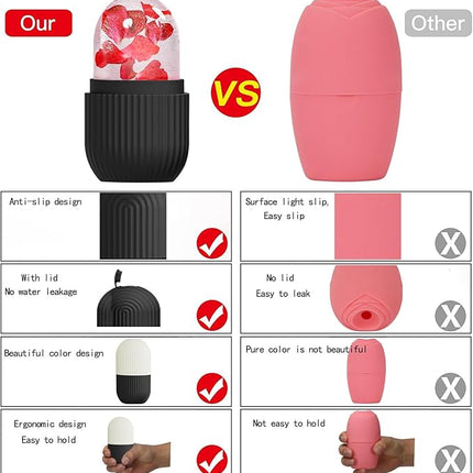 XHJRI Face Roller Massager for Skin Care, Reusable Ice Mold Massage Roller - Cordless, Battery Powered, Black White, Migraine Relief, Rolling Therapy for Whole Body