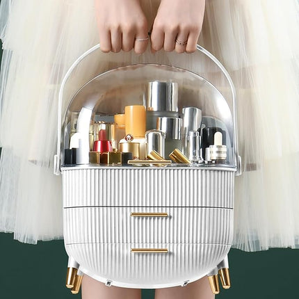 CANITORON Makeup Organizer,Skincare Organizer with 2 Drawers and Transparent Cover,Cosmetic Display Case for Vanity Organizer and Bathroom Countertop Storage.(White)