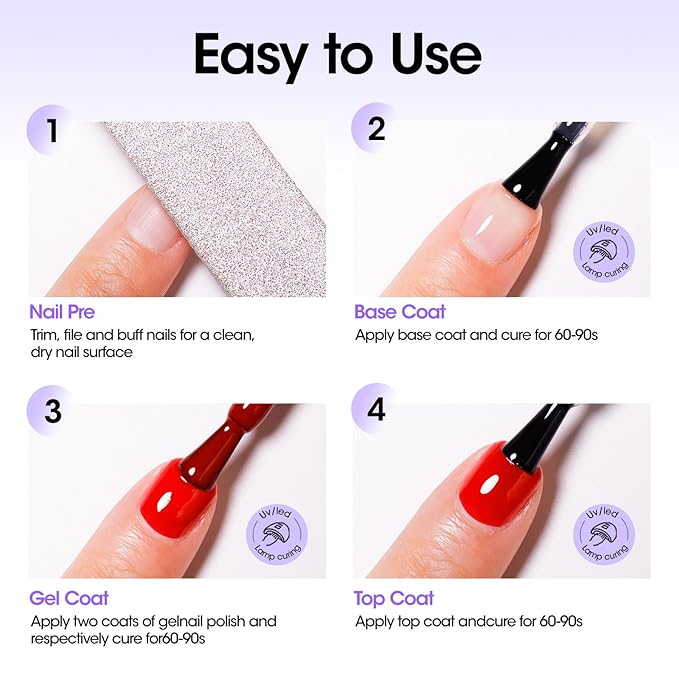 GELLEN 2 Pcs No Wipe Gel Top Coat Set, 18 ml Glossy Top Coat Gel Nail Polish, High Shiny Soak Off UV Lamp Clear Nail Polish, Home Salon Manicure Set