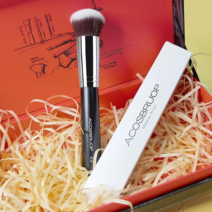 Foundation Brush, Round Top Kabuki Foundation Brush and Professional Grade Makeup Brush for Liquid Blending Mineral Powder Bufting Stippling Makeup Tools, Black