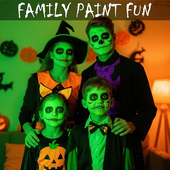 Face Body Paint Kit for Kids & Adults, Non-Toxic Water-Based Professional Face Painting Palette with Brushes for Halloween Goth Vampire SFX Makeup, Art Stage Cosplay Parties, Fluorescent Green