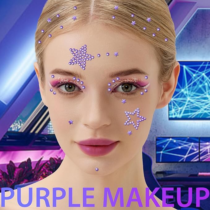 Teenitor Star Face Stickers Star Face Gems For Kids Women, Self Adhesive Face Rhinestones Hair Gems for Face, Body, Hair Makeup, Star Accessories Face Jewels For Women Kids