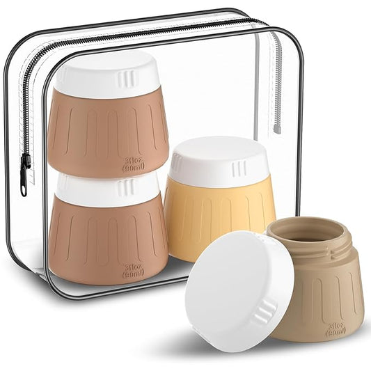 Gemice 3 oz Travel Containers for Toiletries, 4-Pack TSA Approved Travel Size Toiletries Containers for On-the-Go, Small Leak-Proof Travel Essentials Silicone Jar for Shampoo, Lotions, Cleanser