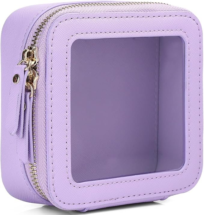 Pinkmik Small Makeup Bag Mini Clear Cosmetic Makeup Case & Toiletry Bag with Zipper Women's Purse Organizer & Car Essentials (X/Purple, MINI)