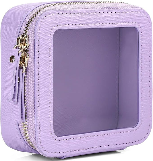 Pinkmik Small Makeup Bag Mini Clear Cosmetic Makeup Case & Toiletry Bag with Zipper Women's Purse Organizer & Car Essentials (X/Purple, MINI)