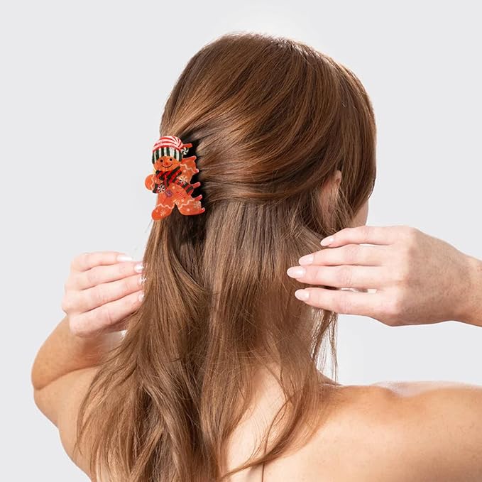 2Pcs Christmas Hair Clips for Women - Cute Funny Gingerbread Doll Hair Claw Clips Christmas Claw Clip Non-Slip Hair Claw for Thick Hair and Thin Hair Winter Xmas Party Hair Decoration Supplies