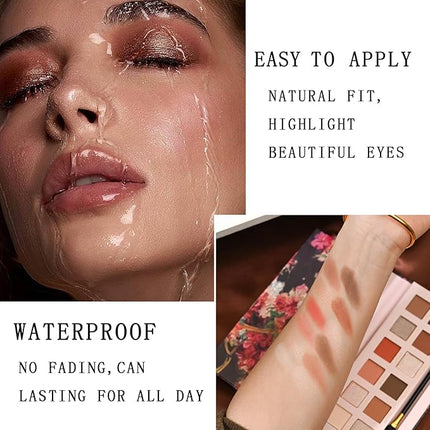 K'APEINE Warm Brown Eyeshadow Palette, 12 Colors Blush Eyeshadow Pink Red Eye Shades Matte Shimmer Eye Shadow with Eyeshadow Brush High-Pigmented Makeup Palette for Women Daily, Party, Music Festival