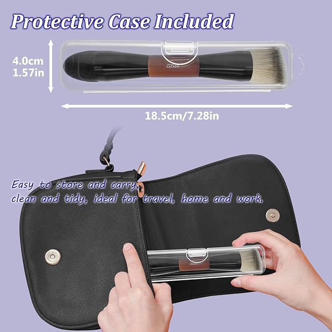 Double Ended Foundation Brush & Blending Brush for Makeup, Soft, Dense Bristles for Sensitive Skin, Duo Blush Brush for Liquid, Powder, Cream, Blending, Buffing–Travel-Friendly, Kabuki Makeup Brushes
