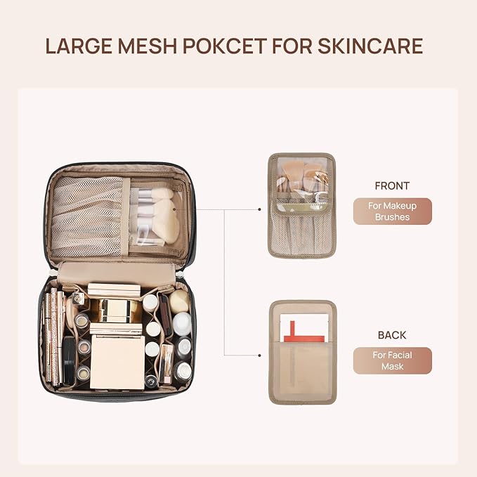 Telena Large Makeup Bag, Travel Toiletry Bag for Women, Vegan Leather Makeup Organizer Case Cosmetic Bag for Travel Essentials