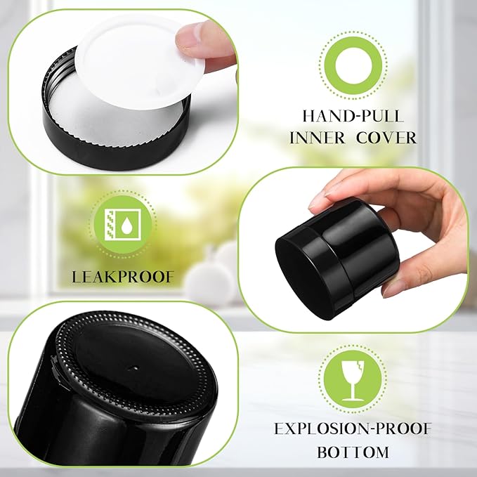 Domensi 32 Pcs 2 oz Glass Jars with Lids Travel Size Round Leakproof Empty Cosmetic Jars with Inner Liners Lid for Storing Makeup Lotions Face Cream Ointments Candle DIY Making (Black)