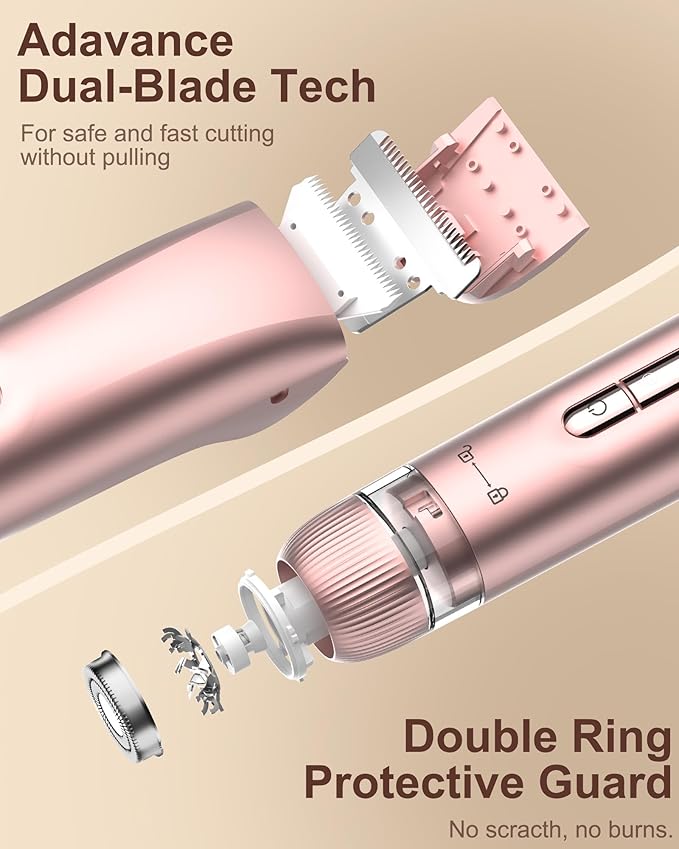 Bikini Trimmer for Women - Electric Razors for Women | Dual Head Electric Shaver for Ladies for Facial Hair Removal, IPX7 Waterproof, Painless & Flawless, USB Rechargeable, for Face, Bikini, Body, Leg