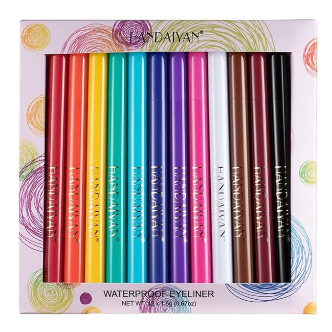 BestLand 12 Colors Matte Liquid Eyeliner Set Rainbow Colorful Neon Eyeliner Pencil Pigmented Waterproof Smudgeproof Long Lasting Gel Eye Liner Christmas Makeup Gift Kit for Women (Set E)