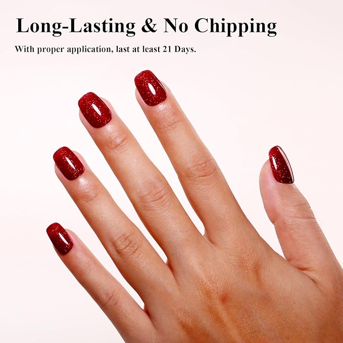 Imtiti Glitter Gel Nail Polish, Red Glitter Gel Polish Soak Off LED U V Shimmer Sparkle Christmas Red Nail Gel Polish Fall Winter DIY Nail Art Starter Manicure Salon 10ML