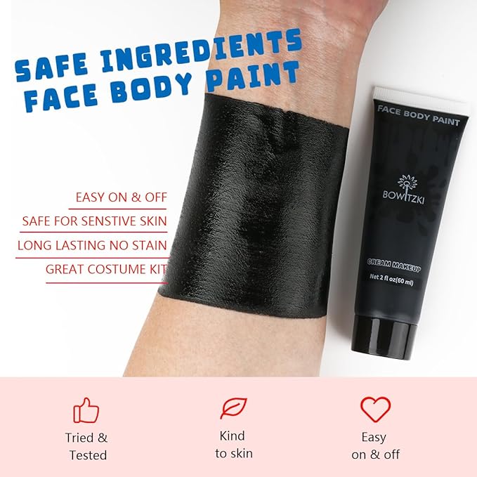 Bowitzki Face and Body Paint 2oz Cream Makeup 60ml Water Based Face Painting Special Effects For Adults Children Kids Halloween Christmas Party Stage Cosplay (Black)