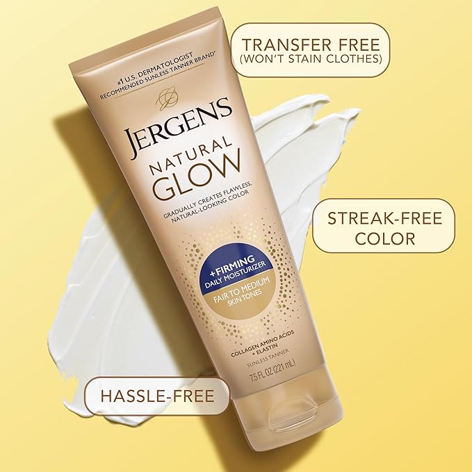 Jergens Natural Gradual Glow Bundle Pack: Daily Moisturizer +Firming 7.5fl oz and SPF20 Face Moisturizer 2fl oz, Fair to Medium