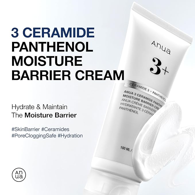 ANUA 3 Ceramide Panthenol Moisture Barrier Cream, Hydrating Face Moisturizer for Normal Skin, Panthenol, Ceramide, Centella for Skin Barrier Non Comedogenic, Korean Skincare (100ml/ 3.38 fl. oz.)