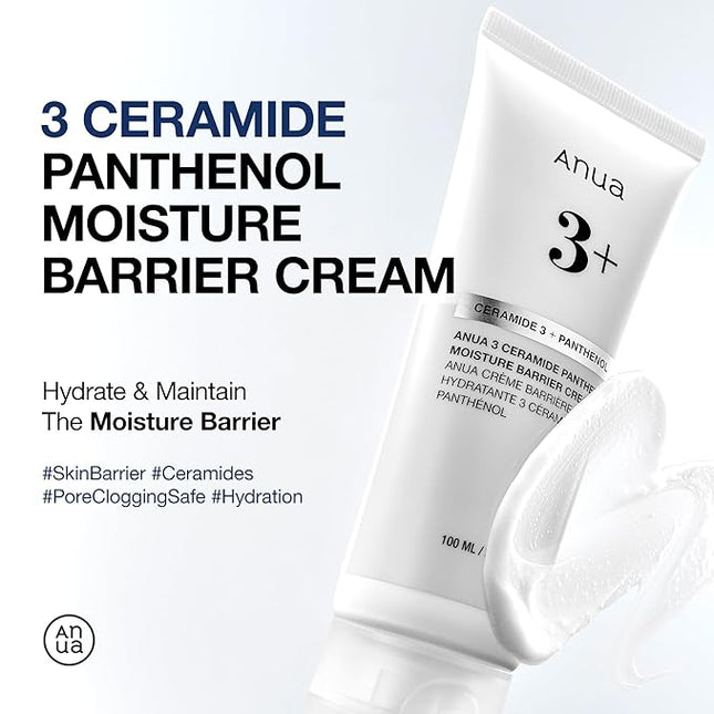 ANUA 3 Ceramide Panthenol Moisture Barrier Cream, Hydrating Face Moisturizer for Normal Skin, Panthenol, Ceramide, Centella for Skin Barrier Non Comedogenic, Korean Skincare (100ml/ 3.38 fl. oz.)