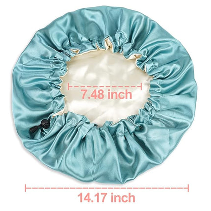 CHORHA Satin Sleep Cap, Double-Sided Adjustable Bonnet Cap (GREEN)